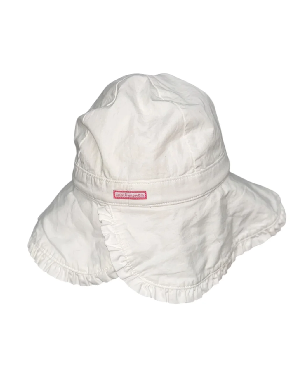 Janie and Jack Girls White Ruffle Brim Sun Hat Size 6-8 Cotton